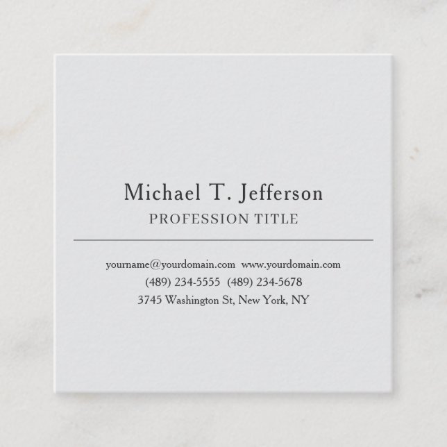 Retro Classical Elegant Plain Simple Grey Square Business Card (Front)