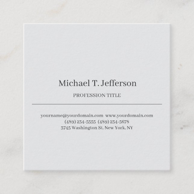Retro Classical Elegant Plain Simple Grey Square Business Card (Front)