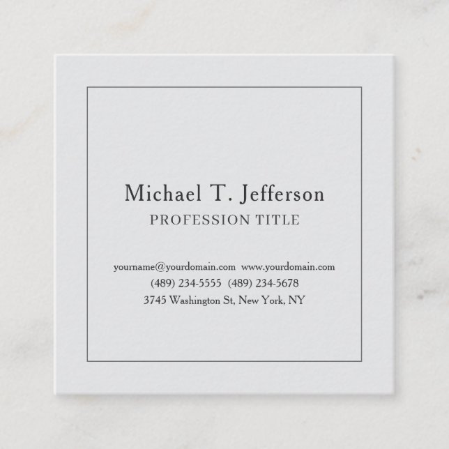Retro Classical Elegant Plain Simple Grey Square Business Card (Front)