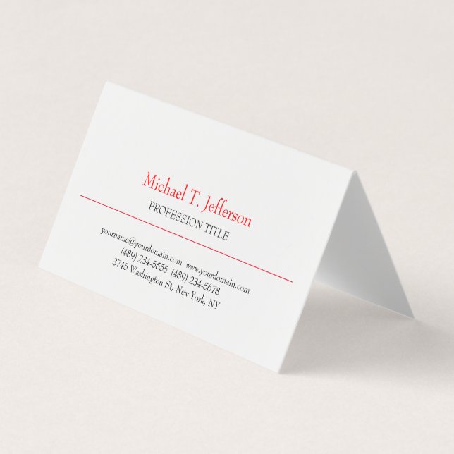 Retro Classical Elegant Plain Simple Red White Business Card (Front)