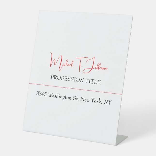 Retro Classical Elegant Plain Simple Red White Pedestal Sign (Front)