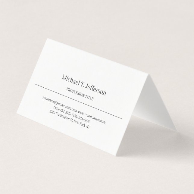 Retro Classical Elegant Plain Simple White Business Card (Front)