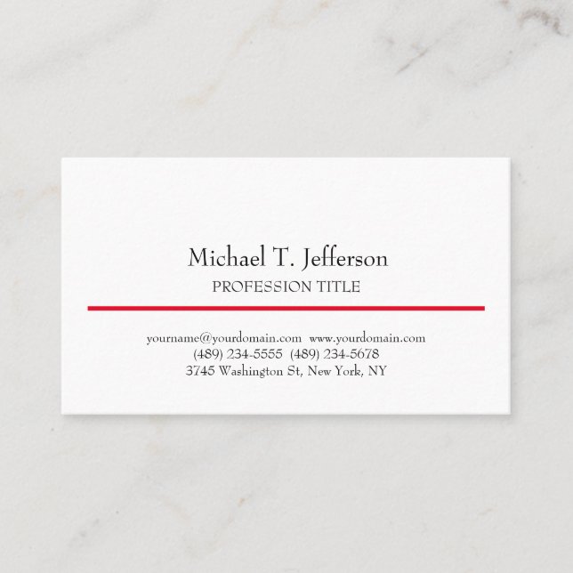Retro Classical Elegant Plain Simple White Business Card (Front)