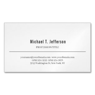 Retro Classical Elegant Plain Simple White Magnetic Business Card