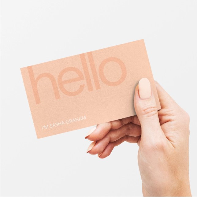 Retro Classy Coral Pink Peach Fuzz Hello Business Card (Creator Uploaded)