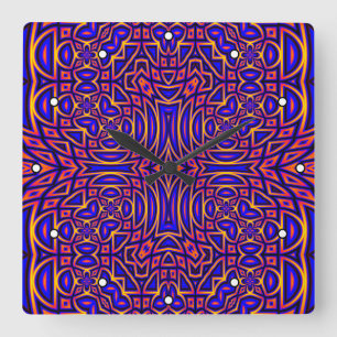 Retro Classy Kaleidoscope Pattern with Dots Square Wall Clock