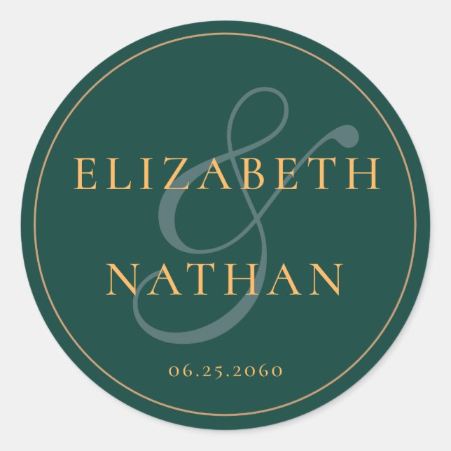 Retro Classy Minimal Emerald Green Wedding  Classic Round Sticker (Front)