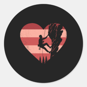 Retro Climbing Heart Valentine Climber Womens Mens Classic Round Sticker