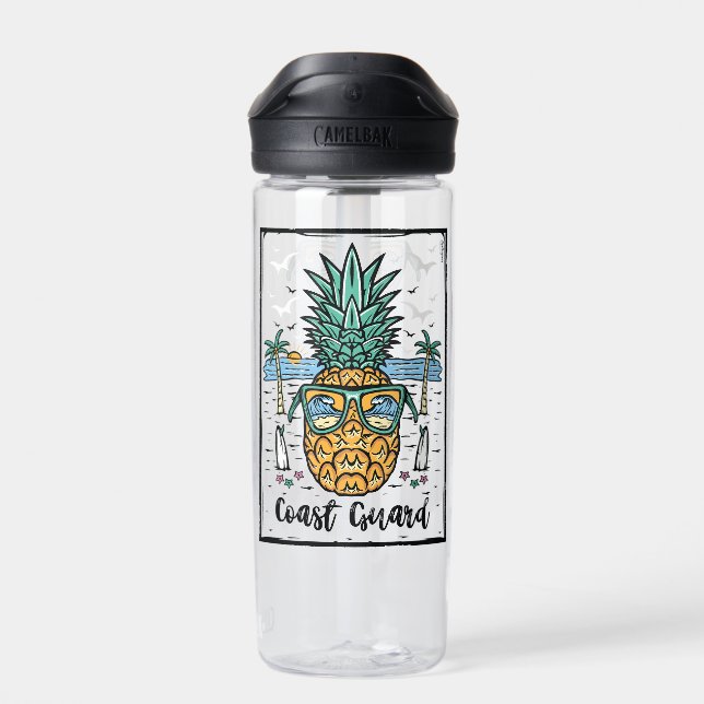 Retro Coast Guard Beach artwork in both sides Water Bottle (Back)