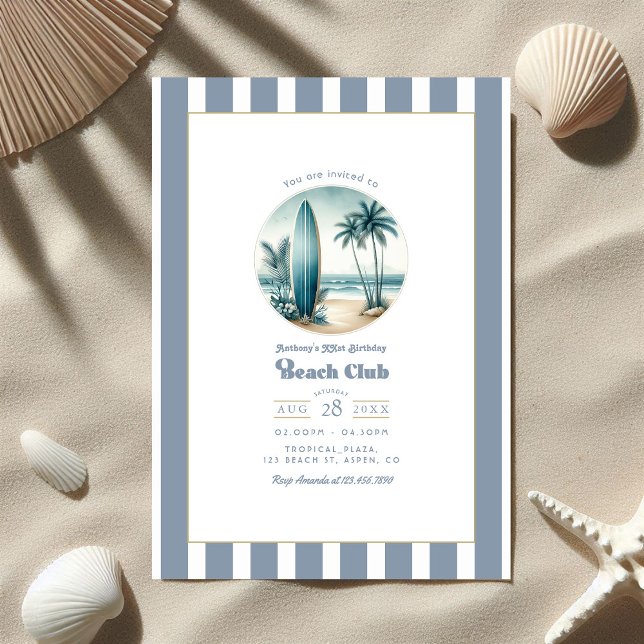 Retro Coastal Beach Club Birthday Party Invitation (Retro Coastal Beach Club Birthday Party Invitation)