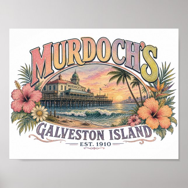 Retro Coastal Beach Illustration Poster (Front)