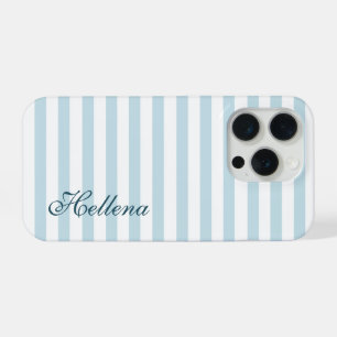 Retro Coastal Blue White Stripes Custom Name iPhone 15 Pro Case
