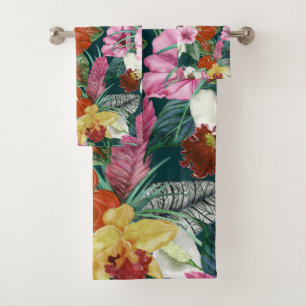 Retro Coastal Paradise Blooms  Bath Towel Set