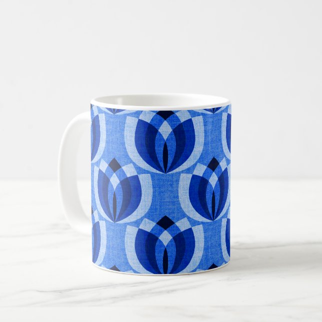 Retro cobalt blue flowers coffee mug (Front Left)