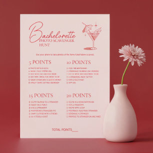 Retro Cocktail Bachelorette Game Scavenger Hunt Invitation