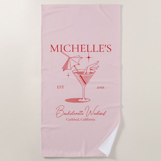 Retro Cocktail Bachelorette Party Beach Towel (Front)