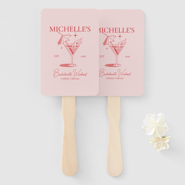 Retro Cocktail Bachelorette Party Hand Fan (Front and Back)