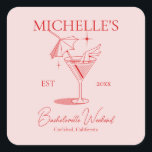 Retro Cocktail Bachelorette Party Square Sticker<br><div class="desc">Retro Cocktail Bachelorette Party Square Sticker. Personalise the custom text above. You can find additional coordinating items in our "Retro Cocktail Bachelorette Party" collection. ***PLEASE NOTE: ALL OF THE WORDING AND TEXT AND BACKGROUND COLOR IS EDITABLE. You can change all of the words and you can also change the text...</div>