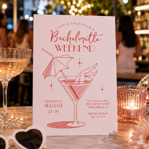 Retro Cocktail Bachelorette Weekend Itinerary Invitation
