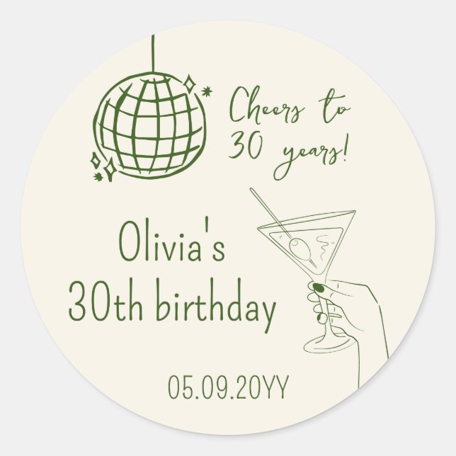 Retro Cocktail Birthday Party fancy Classic Round Sticker (Front)