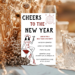 Retro Cocktail Girl Cheers to the New Year Party Invitation