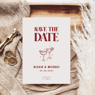 Retro Cocktail Glasse Photo Elegant Script Wedding Save The Date