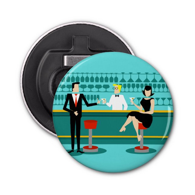 Retro Cocktail Lounge Button Bottle Opener (Front)