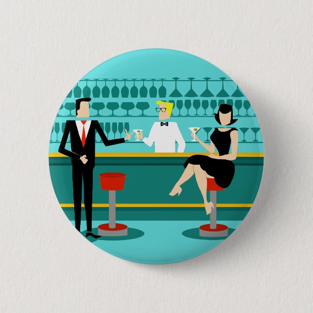 Retro Cocktail Lounge Couple Button (Front)