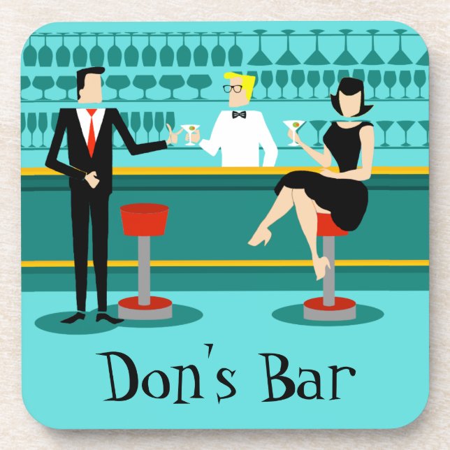 Retro Cocktail Lounge Hard Plastic Coasters (Front)