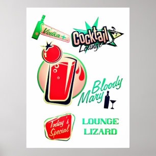 Retro cocktail lounge lizard bloody mary bar poster