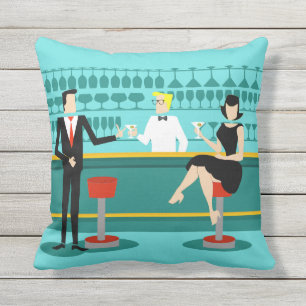 Retro Cocktail Lounge Outdoor Pillow