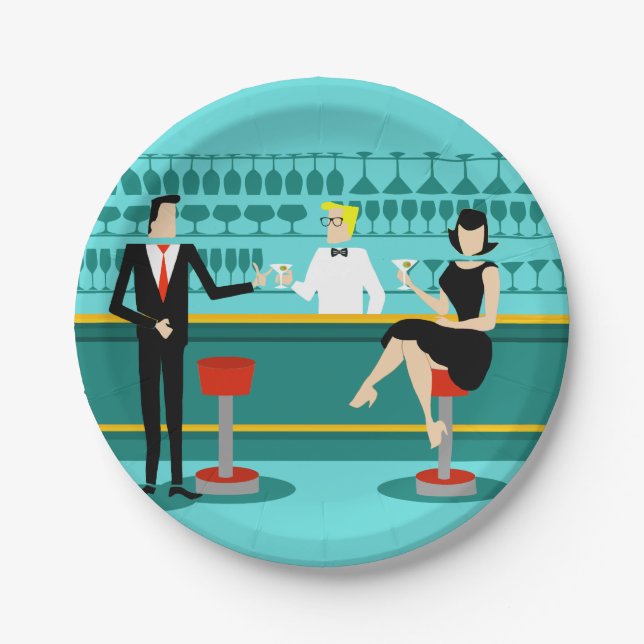Retro Cocktail Lounge Paper Plates (Front)