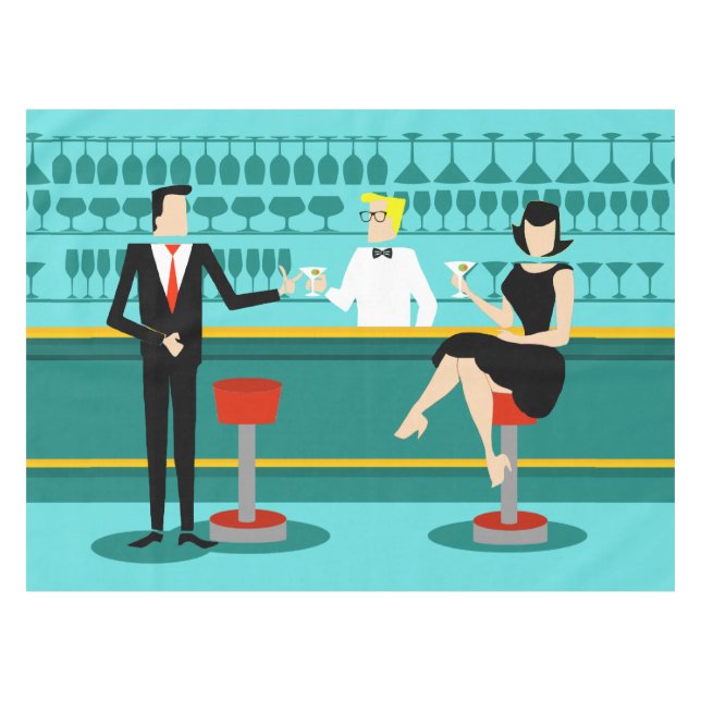 Retro Cocktail Lounge Tablecloth (Front (Horizontal))