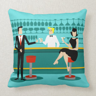 Retro Cocktail Lounge Throw Pillow