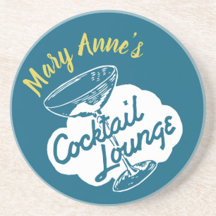 Retro Cocktail Lounge with Custom Name Coaster