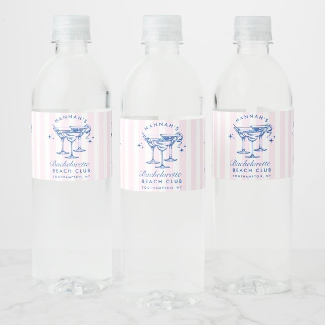 Retro Cocktail Modern Bachelorette Blue Water Bottle Label (Bottles)
