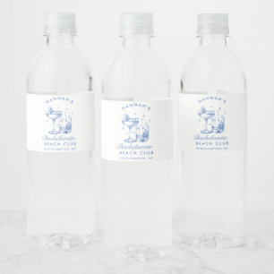 Retro Cocktail Modern Bachelorette Blue Water Bottle Label
