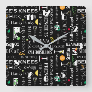 Retro Cocktail Names Pattern Square Wall Clock