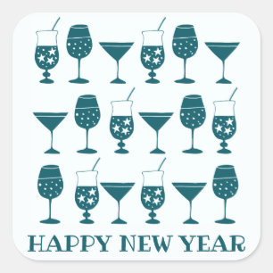 Retro Cocktail Party Drinks Happy New Year Square Sticker