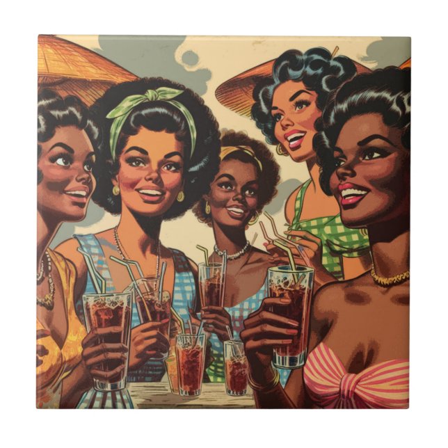 Retro Cocktail Party Girls Ceramic Tile (Front)
