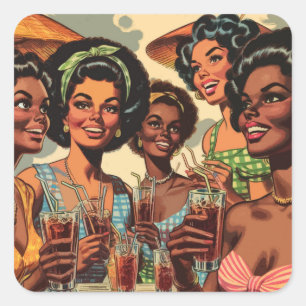 Retro Cocktail Party Girls Square Sticker