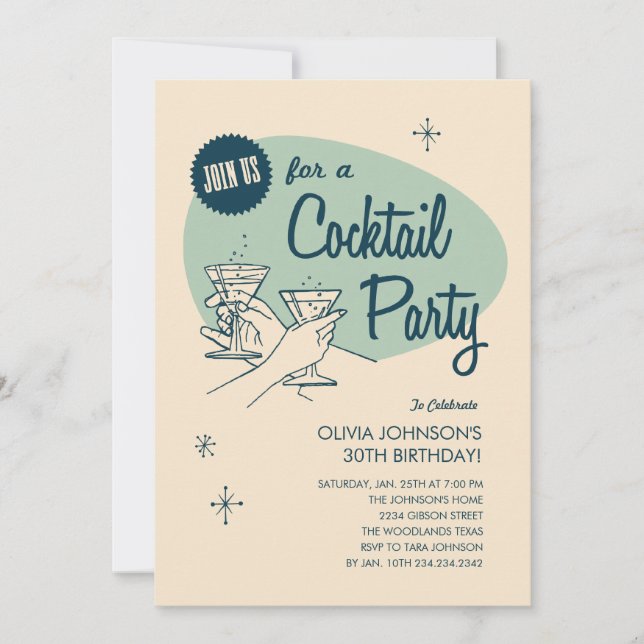 Retro Cocktail Party Invitations (Front)