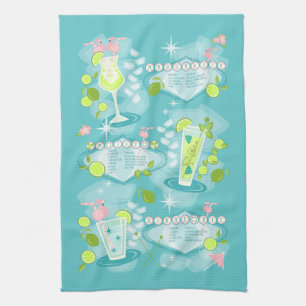 Retro Cocktail Recipes Tea Towel