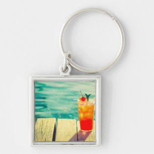 Retro cocktail sunset pool bar key ring
