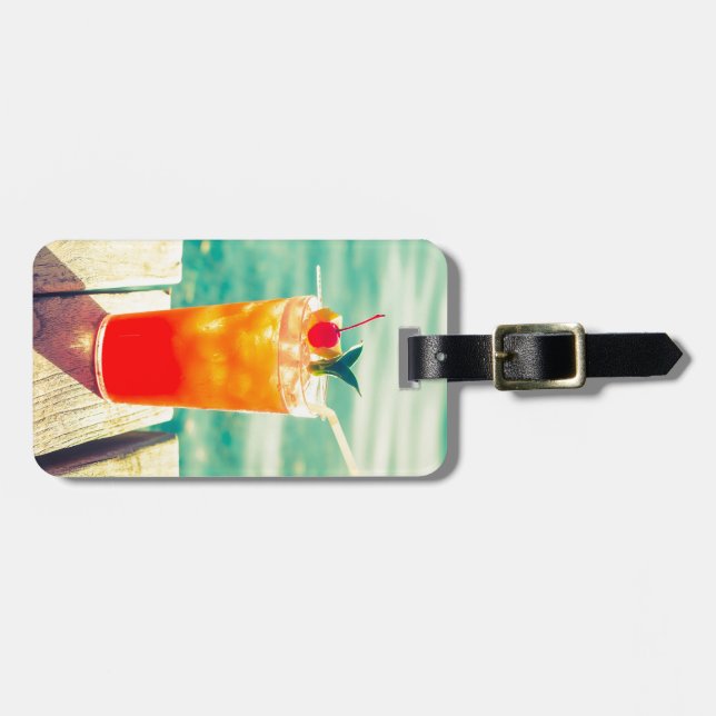 Retro cocktail sunset pool bar luggage tag (Front Horizontal)