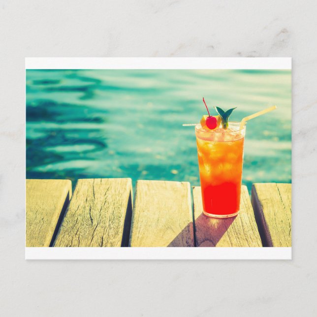 Retro cocktail sunset pool bar postcard (Front)
