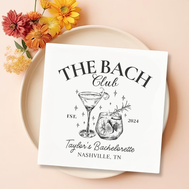 Retro Cocktails The Bach Club Bachelorette Party  Napkin (Creator Uploaded)