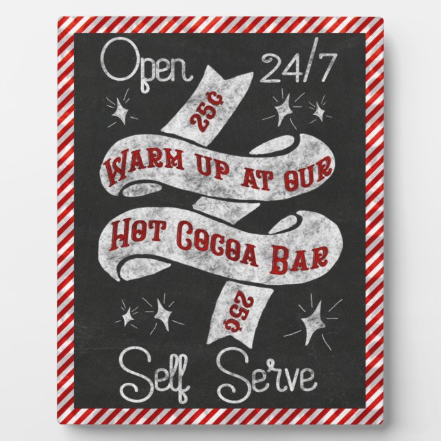 Retro Cocoa Bar Sign with Candy Cane Stripes Plaque (Front)