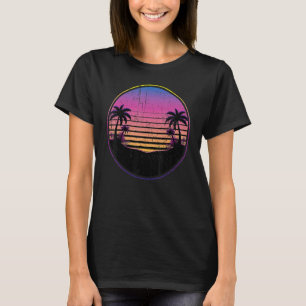 Retro Coconut Palm Trees Beach Sunset Tropical Sum T-Shirt