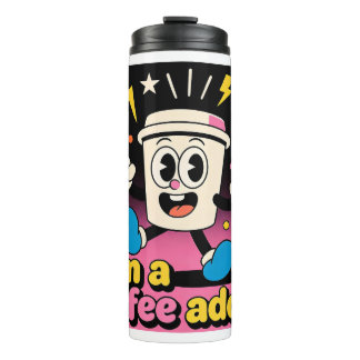 Retro Coffee Addict Thermal Tumbler - Funny Cartoo